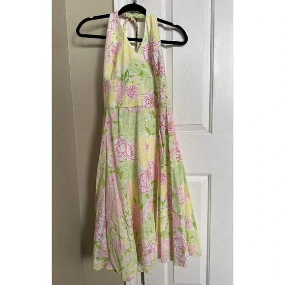 Lilly Pulitzer Vintage Floral Halter Midi Dress | Pink & Green | Size 12 - Picture 1 of 5
